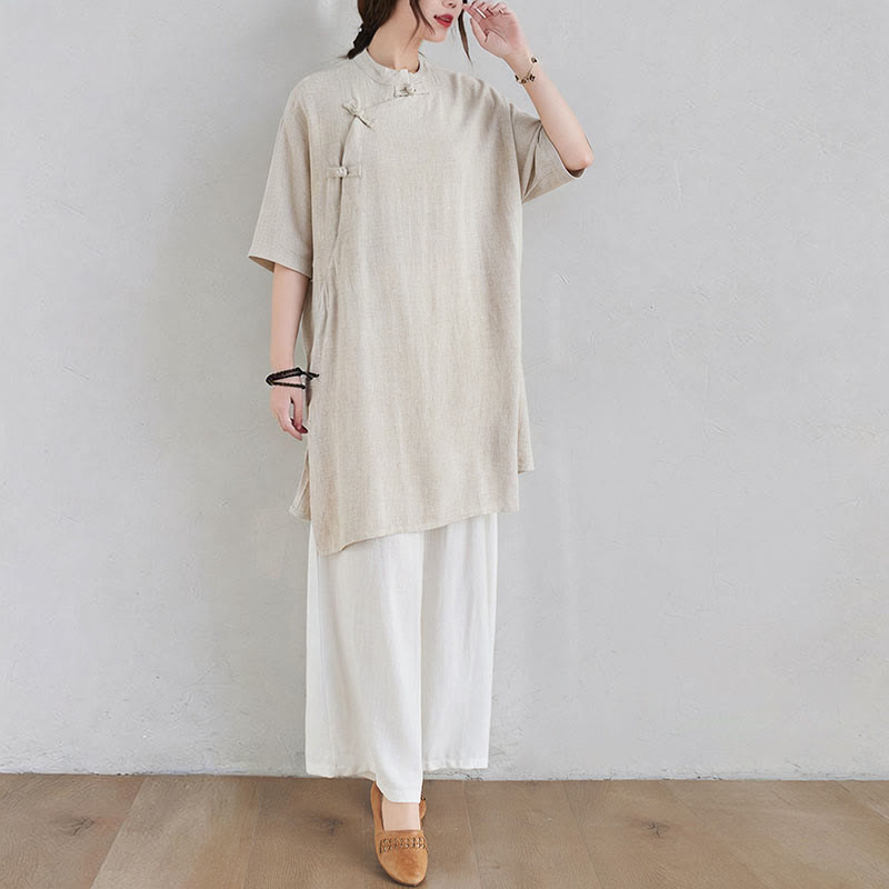 Ensemble de 2 pièces en coton et lin avec haut et pantalon pour femme Buddha Stones et méditation Zen Tai Chi - image 3