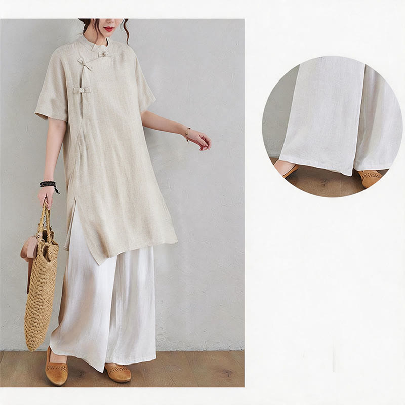 Ensemble de 2 pièces en coton et lin avec haut et pantalon pour femme Buddha Stones et méditation Zen Tai Chi - image 11