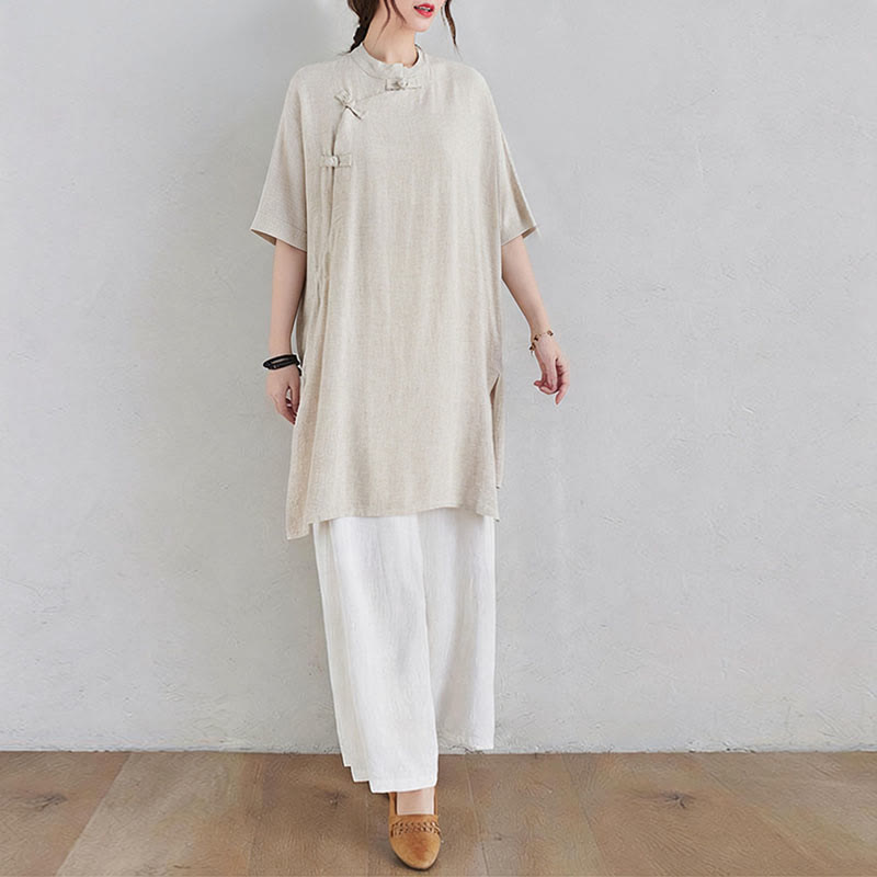 Ensemble de 2 pièces en coton et lin avec haut et pantalon pour femme Buddha Stones et méditation Zen Tai Chi - image 2