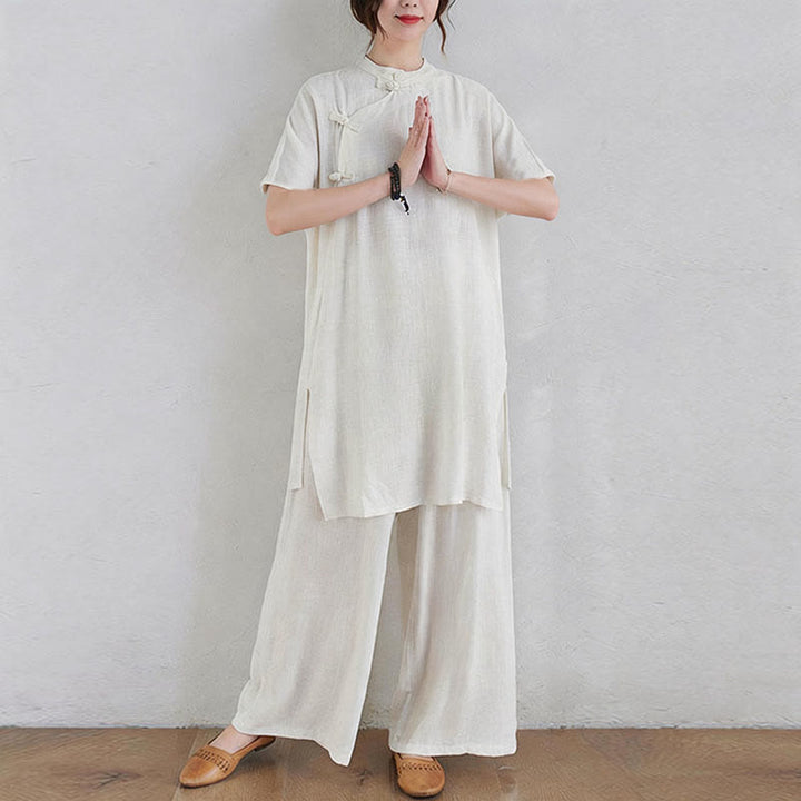 Ensemble de 2 pièces en coton et lin avec haut et pantalon pour femme Buddha Stones et méditation Zen Tai Chi - image 15