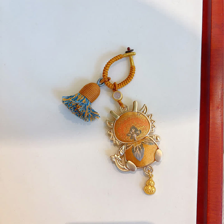 Buddha Stones Porte-clés porte-bonheur à pompon du zodiaque chinois, fait main et brodé Song Brocade - Dragon - Jaune - image 26