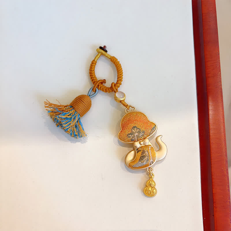 Buddha Stones Porte-clés porte-bonheur à pompon du zodiaque chinois, fait main et brodé Song Brocade - Serpent - Jaune - image 28