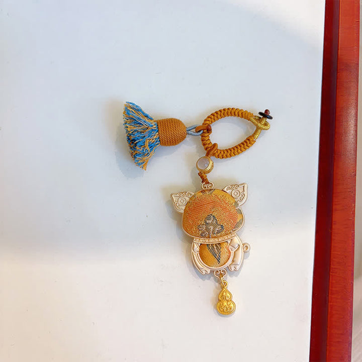 Buddha Stones Porte-clés porte-bonheur à pompon du zodiaque chinois, fait main et brodé Song Brocade - Cochon - Jaune - image 38