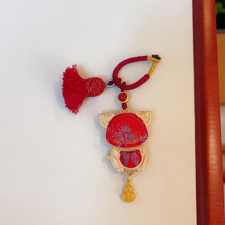Buddha Stones Porte-clés porte-bonheur à pompon du zodiaque chinois, fait main et brodé Song Brocade - Cochon - Rouge - image 37