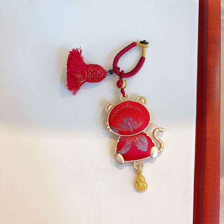 Buddha Stones Porte-clés porte-bonheur à pompon du zodiaque chinois, fait main et brodé Song Brocade - Tigre - Rouge - image 21