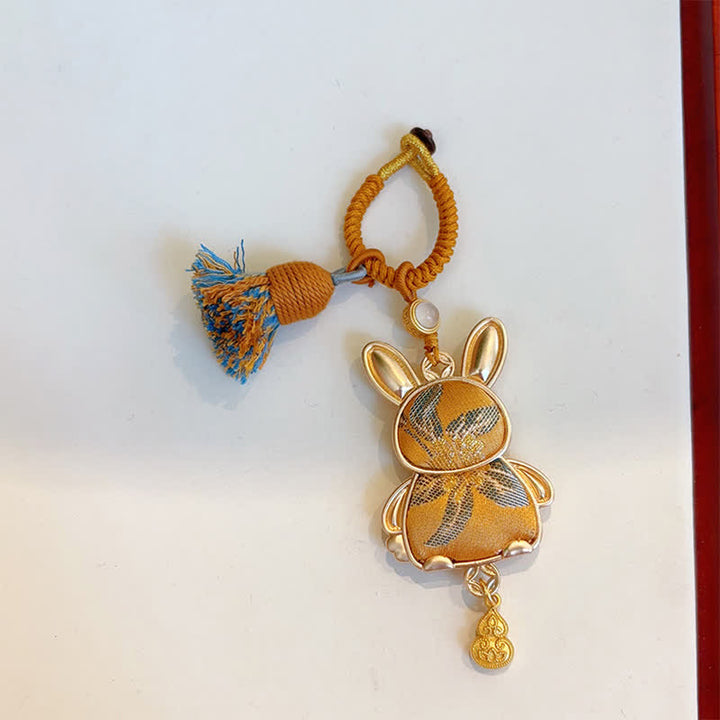 Buddha Stones Porte-clés porte-bonheur à pompon du zodiaque chinois, fait main et brodé Song Brocade - Lapin - Jaune - image 24