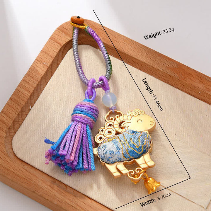 Buddha Stones Porte-clés pompon porte-bonheur en brocart Song fait main, signe du zodiaque chinois - image 11