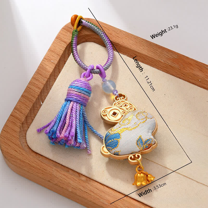 Buddha Stones Porte-clés pompon porte-bonheur en brocart Song fait main, signe du zodiaque chinois - Lapin - image 15