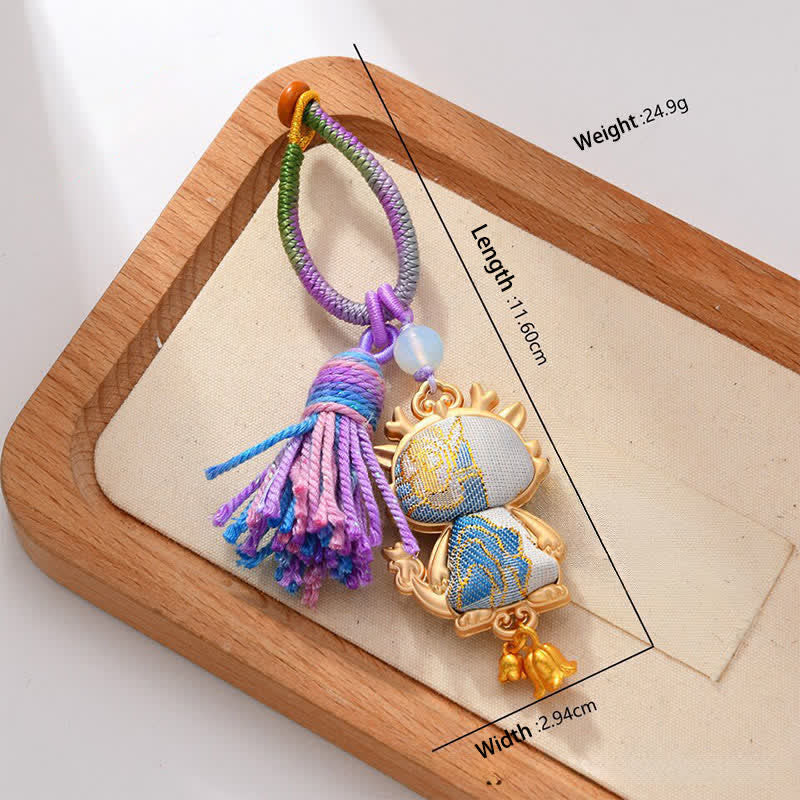 Buddha Stones Porte-clés pompon porte-bonheur en brocart Song fait main, signe du zodiaque chinois - Dragon - image 16