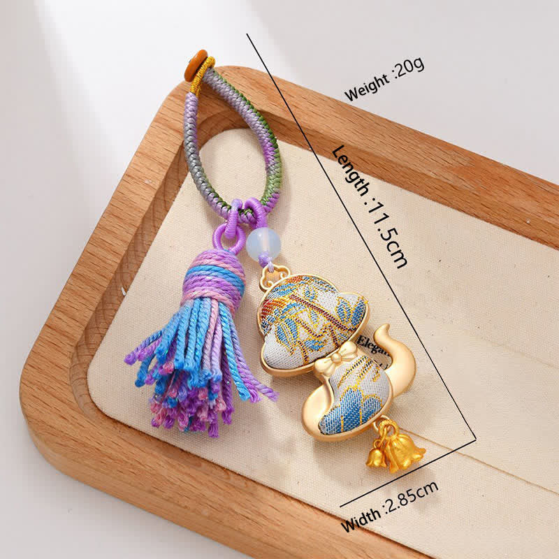 Buddha Stones Porte-clés pompon porte-bonheur en brocart Song fait main, signe du zodiaque chinois - Serpent - image 17