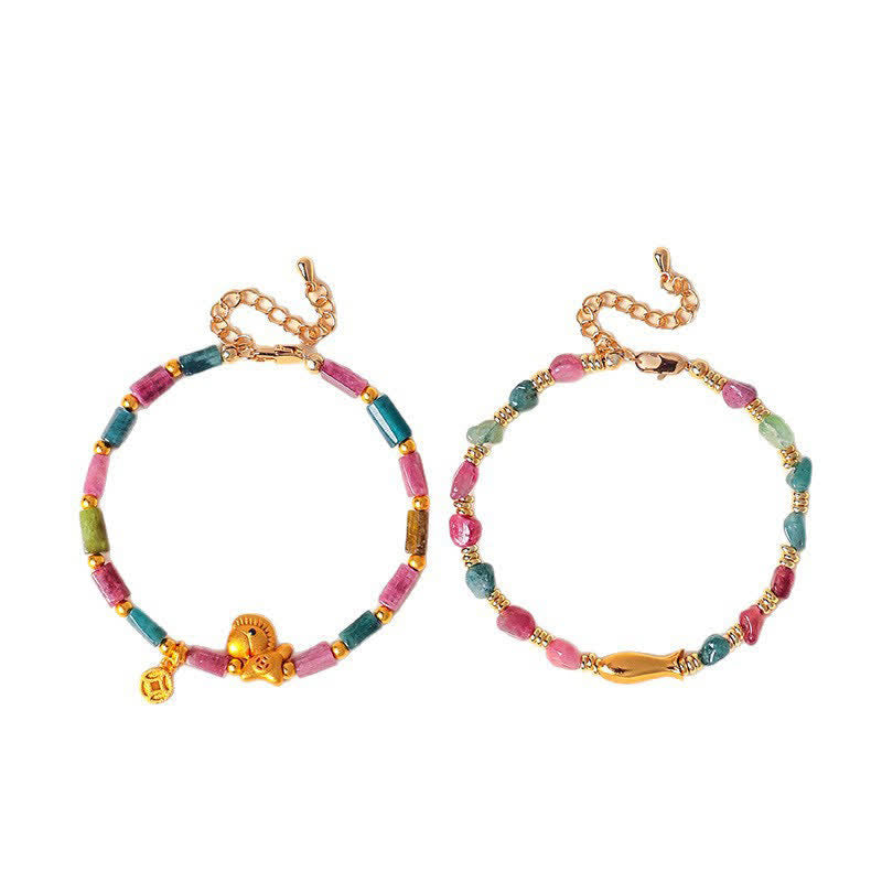 Buddha Stones Bracelet en tourmaline arc-en-ciel, motif carpe koï, à la coupe brute et positive - image 7