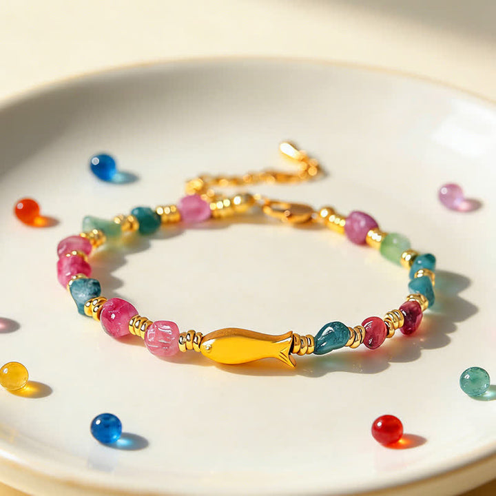 Buddha Stones Bracelet en tourmaline arc-en-ciel, motif carpe koï, à la coupe brute et positive - image 2