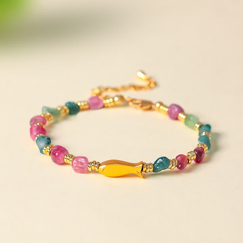 Buddha Stones Bracelet en tourmaline arc-en-ciel, motif carpe koï, à la coupe brute et positive - image 4