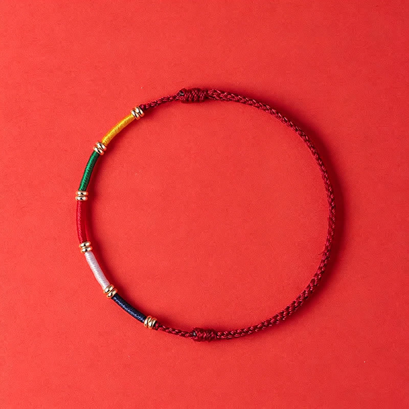 Buddha Stones Bracelet de protection fait main à cinq couleurs avec drapeau de prière et cheval du vent - Rouge - Fil rouge (Protection ♥ Chance) - image 0