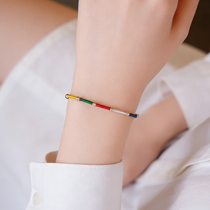 Buddha Stones Bracelet de protection fait main à cinq couleurs avec drapeau de prière et cheval du vent - image 7
