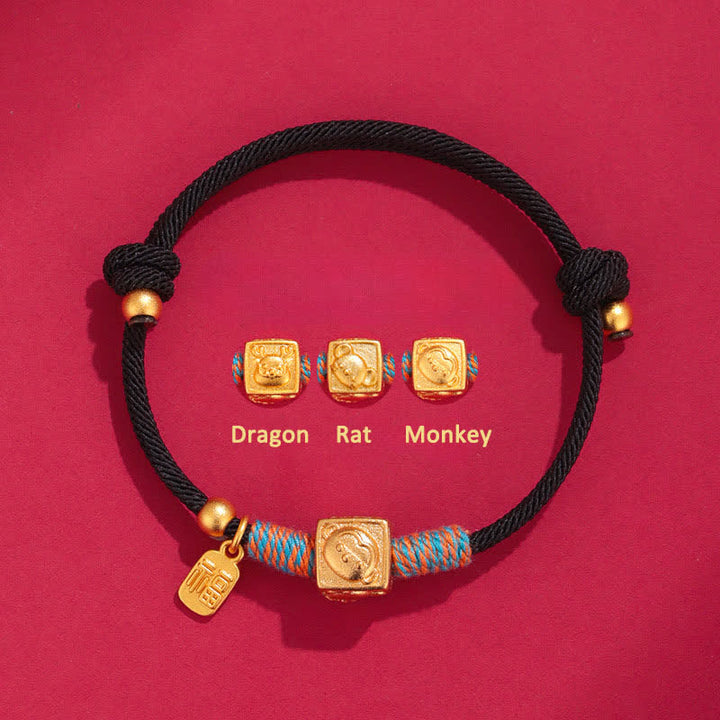 Buddha Stones Bracelet de protection fait main Trois Harmonies du zodiaque chinois, fil rouge - Bracelet en corde noire Dragon Rat Monkey Triad - Fil rouge (Protection ♥ Chance) - image 11