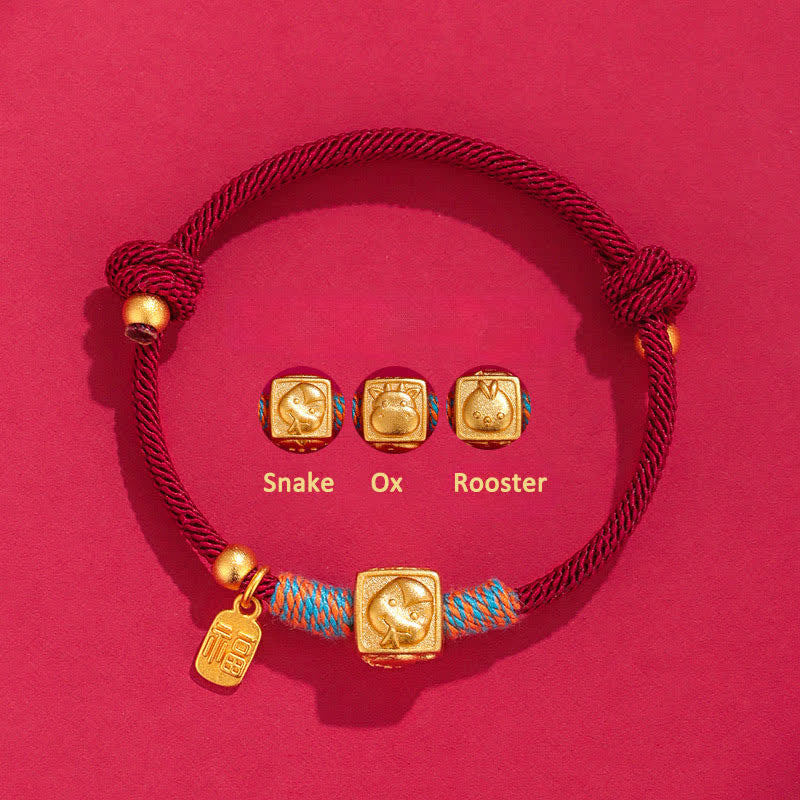 Buddha Stones Bracelet de protection fait main Trois Harmonies du zodiaque chinois, fil rouge - Bracelet en fil rouge à motif serpent, bœuf et coq - Fil rouge (Protection ♥ Chance) - image 2