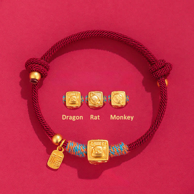 Buddha Stones Bracelet Fu porte-bonheur chinois fait main avec un fil rouge - Bracelet rouge en argent 999, motif Dragon, Rat et Singe, trois harmonies - Argent (Bénédiction ♥ Calme) - image 3