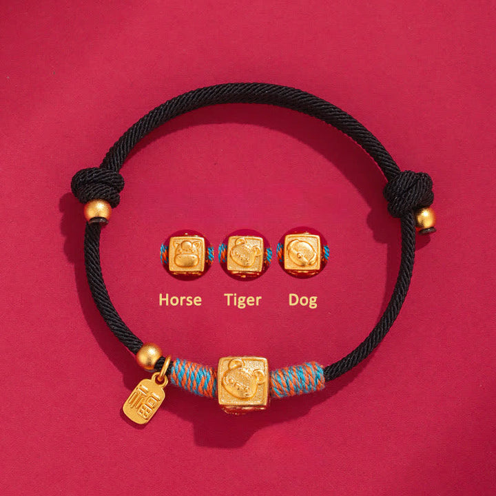 Buddha Stones Bracelet Fu porte-bonheur chinois fait main avec un fil rouge - Bracelet noir en argent 999, motif cheval, tigre et chien, trois harmonies - Argent (Bénédiction ♥ Calme) - image 11