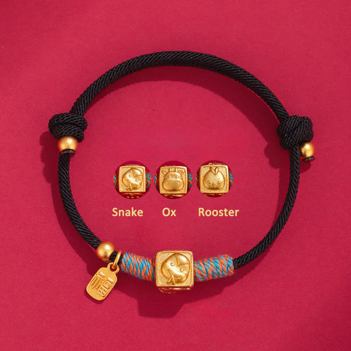 Buddha Stones Bracelet Fu porte-bonheur chinois fait main avec un fil rouge - Bracelet noir en argent 999, motif serpent, bœuf et coq, trois harmonies - Argent (Bénédiction ♥ Calme) - image 12