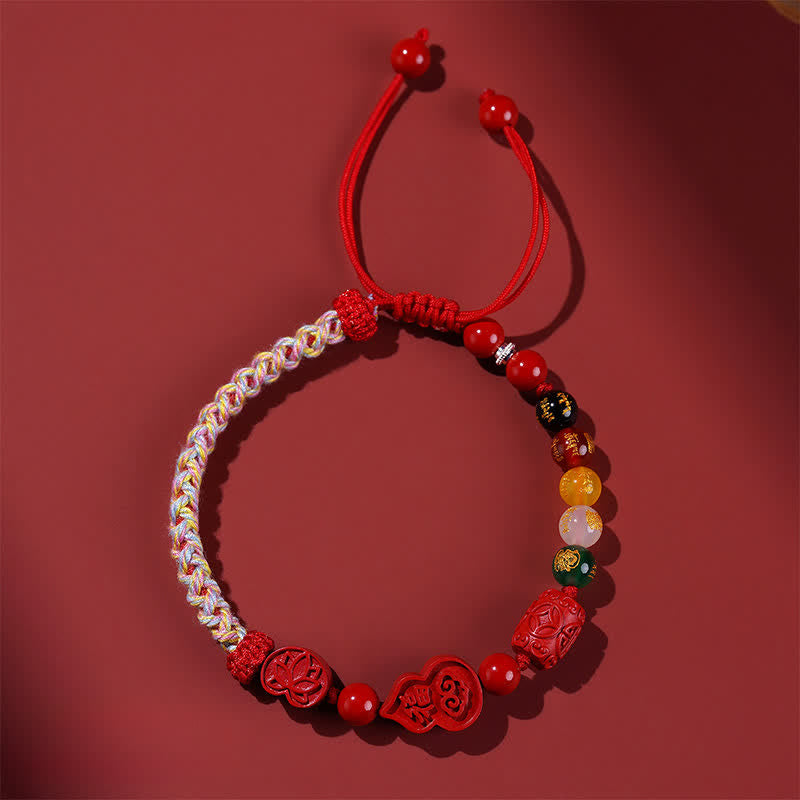 Buddha Stones Bracelet en fil rouge tissé à la main avec le personnage Fu en forme de gourde, symbole de fortune, en cinabre. - Personnage Fu (Chance ♥ Bénédiction) - Cinabre (Bénédiction ♥ Calme) - image 0