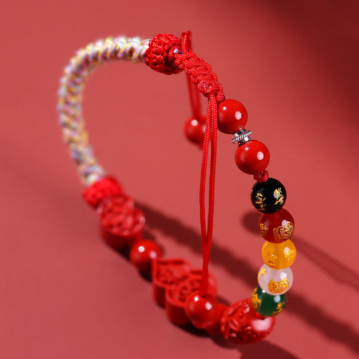 Buddha Stones Bracelet en fil rouge tissé à la main avec le personnage Fu en forme de gourde, symbole de fortune, en cinabre. - image 2