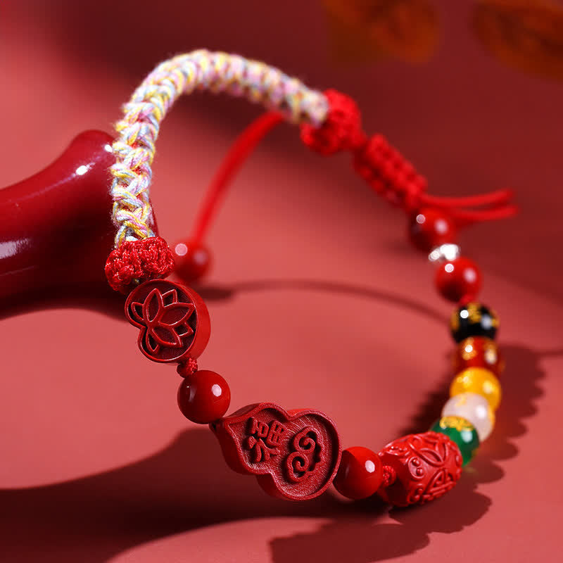 Buddha Stones Bracelet en fil rouge tissé à la main avec le personnage Fu en forme de gourde, symbole de fortune, en cinabre. - image 3