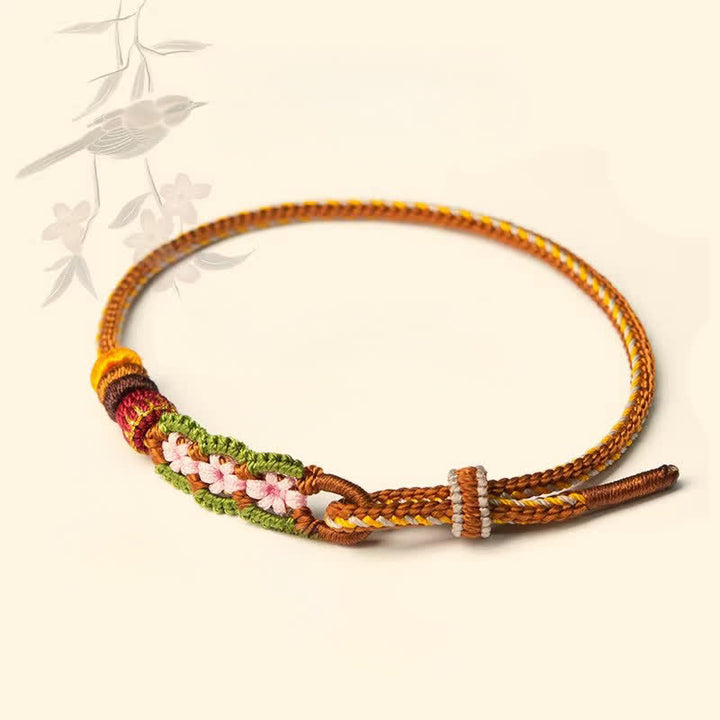 Buddha Stones Bracelet porte-bonheur à cordon ajustable, tissé à la main avec un motif floral chinois et un nœud décoratif. - Corde (Protection♥Chance) - image 0