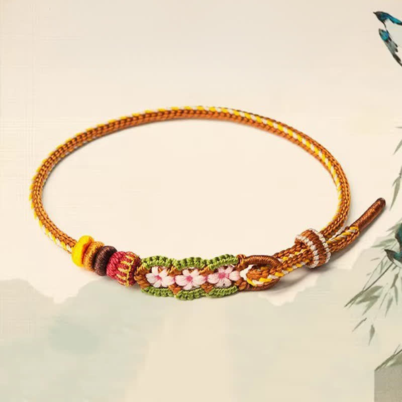 Buddha Stones Bracelet porte-bonheur à cordon ajustable, tissé à la main avec un motif floral chinois et un nœud décoratif. - image 1