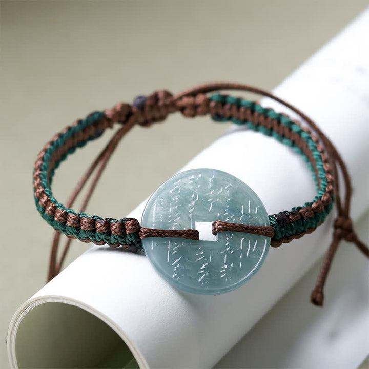 Buddha Stones Bracelet ajustable Jade Peace Buckle tissé à la main, symbole de tranquillité - Jade naturelle (Prospérité ♥ Chance) - image 0