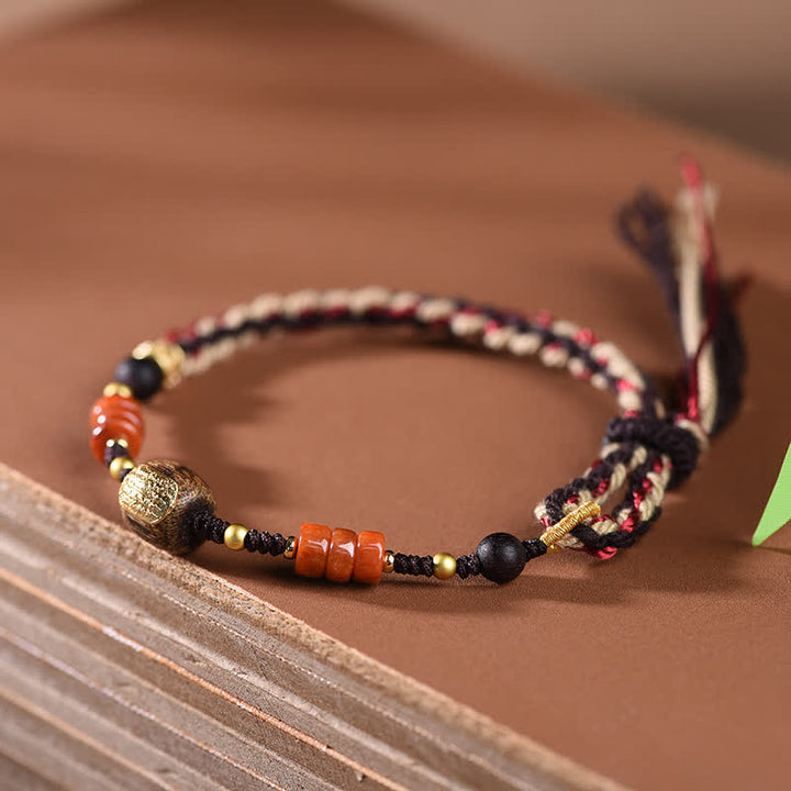 Buddha Stones Bracelet à pompon tressé en bois de santal rouge tissé à la main - image 3