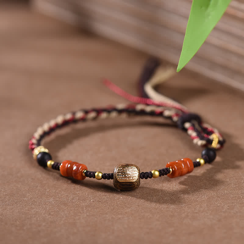 Buddha Stones Bracelet à pompon tressé en bois de santal rouge tissé à la main - image 2