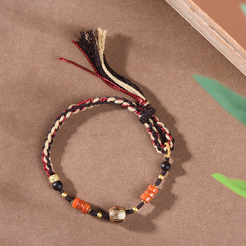 Buddha Stones Bracelet à pompon tressé en bois de santal rouge tissé à la main - image 4