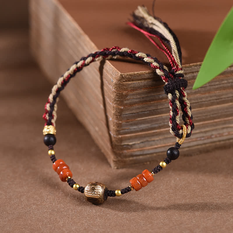 Buddha Stones Bracelet à pompon tressé en bois de santal rouge tissé à la main - image 1