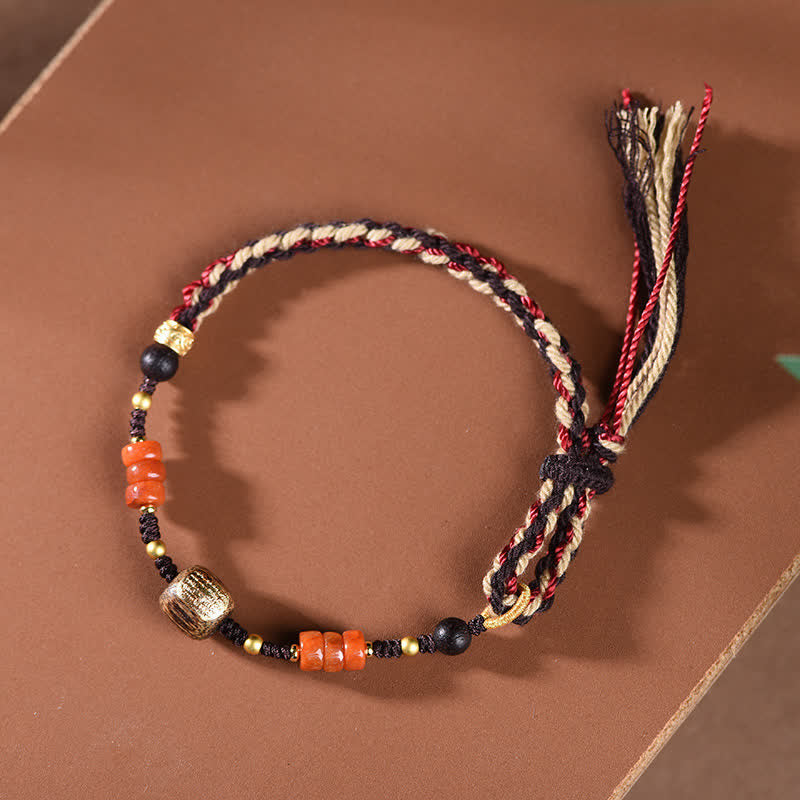 Buddha Stones Bracelet à pompon tressé en bois de santal rouge tissé à la main - image 7