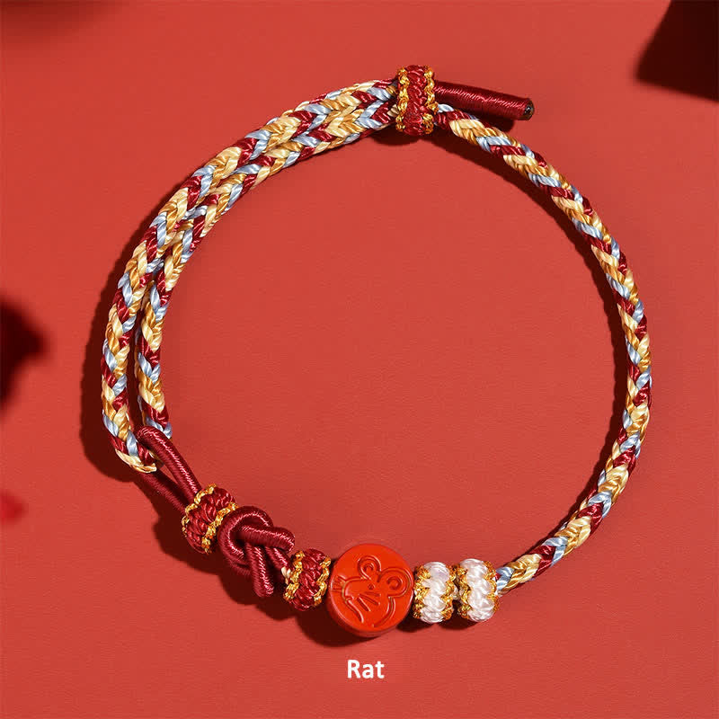 Buddha Stones Bracelet en fil rouge tissé à la main, symbole de concentration du zodiaque chinois Cinabre - Rat (Chance ♥ Personnalité) - Cinabre (Bénédiction ♥ Calme) - image 1