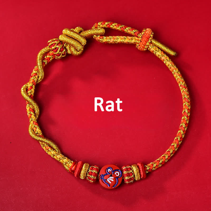 Buddha Stones Bracelet en fil rouge tissé à la main, symbole du zodiaque chinois, couleur cinabre - Signe du zodiaque chinois (Protection ♥ Vitalité) - Rat - Cinabre (Bénédiction ♥ Calme) - image 1