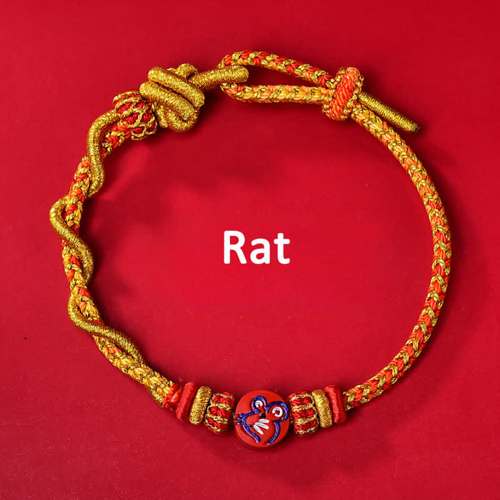 Buddha Stones Bracelet en fil rouge tissé à la main, symbole du zodiaque chinois, couleur cinabre - Signe du zodiaque chinois (Protection ♥ Vitalité) - Rat - Cinabre (Bénédiction ♥ Calme) - image 1