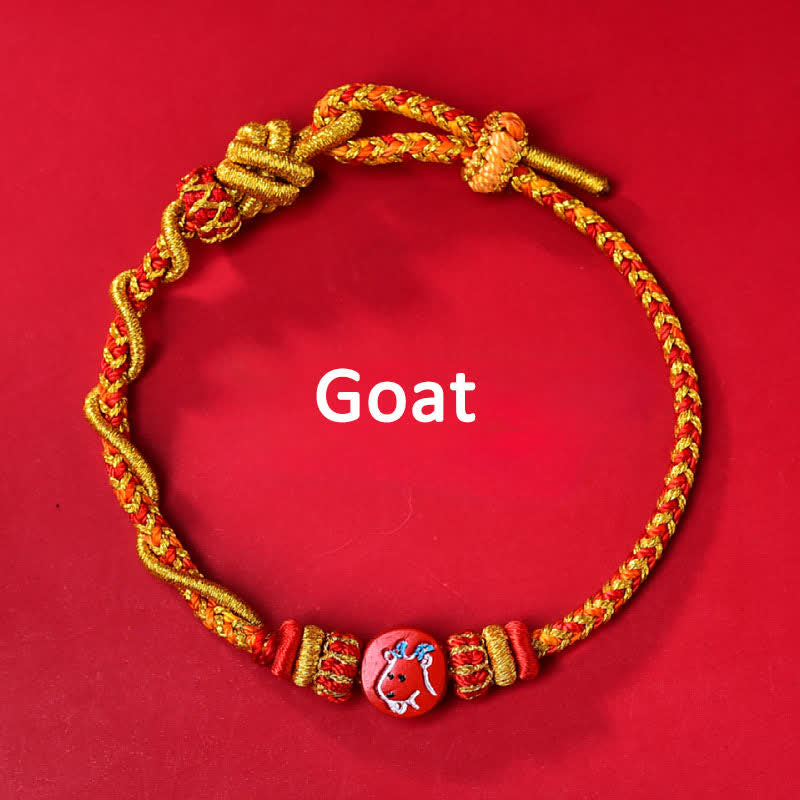Buddha Stones Bracelet en fil rouge tissé à la main, symbole du zodiaque chinois, couleur cinabre - image 0