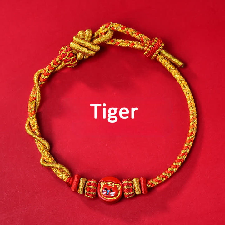Buddha Stones Bracelet en fil rouge tissé à la main, symbole du zodiaque chinois, couleur cinabre - Signe du zodiaque chinois (Protection ♥ Vitalité) - Tigre - Cinabre (Bénédiction ♥ Calme) - image 3