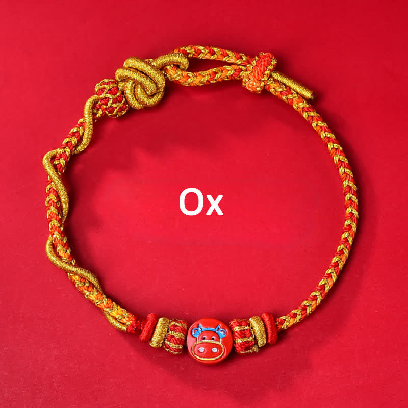 Buddha Stones Bracelet en fil rouge tissé à la main, symbole du zodiaque chinois, couleur cinabre - Zodiaque chinois (Protection ♥ Vitalité) - Bœuf - Cinabre (Bénédiction ♥ Calme) - image 2
