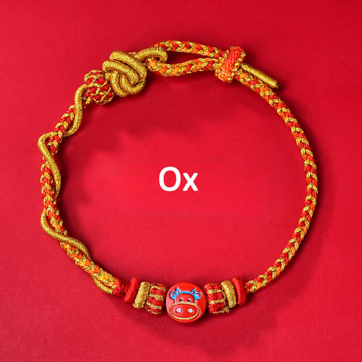 Buddha Stones Bracelet en fil rouge tissé à la main, symbole du zodiaque chinois, couleur cinabre - Zodiaque chinois (Protection ♥ Vitalité) - Bœuf - Cinabre (Bénédiction ♥ Calme) - image 2