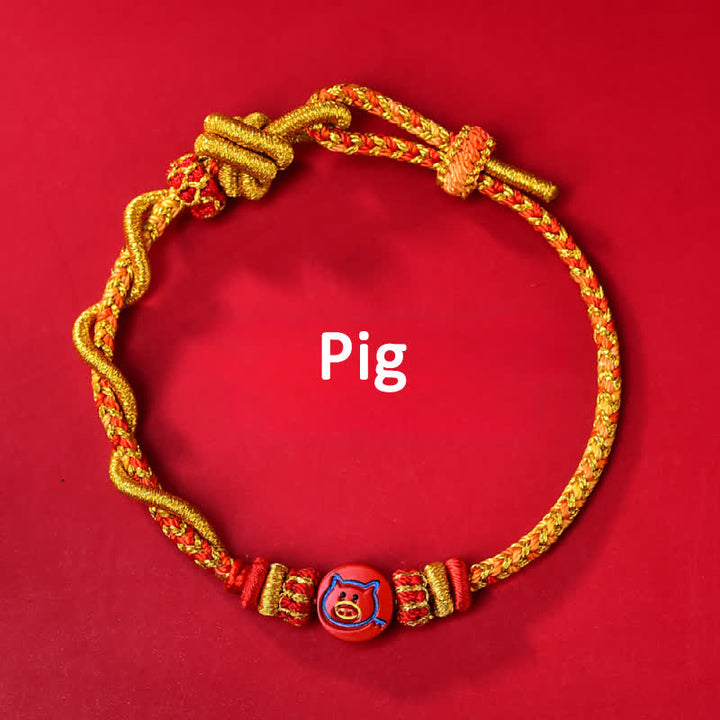 Buddha Stones Bracelet en fil rouge tissé à la main, symbole du zodiaque chinois, couleur cinabre - Signe du zodiaque chinois (Protection ♥ Vitalité) - Cochon - Cinabre (Bénédiction ♥ Calme) - image 15