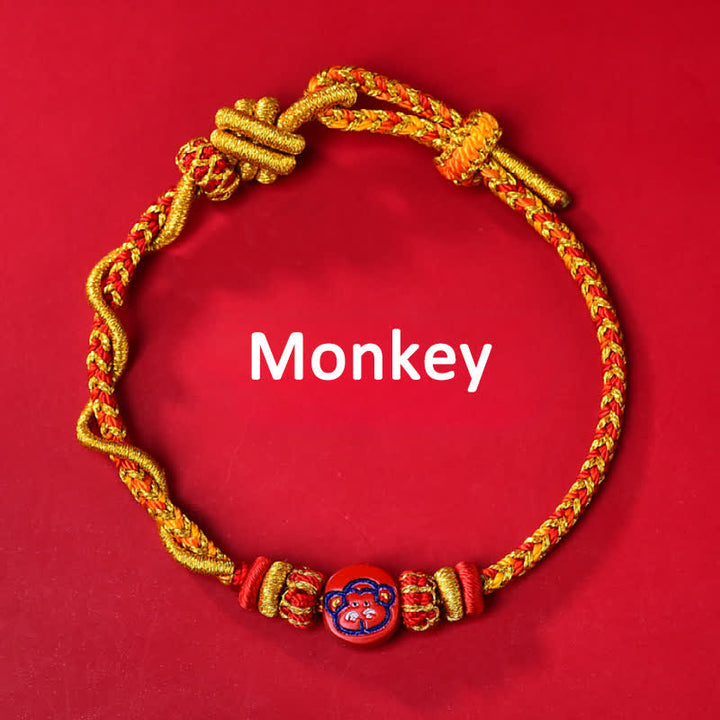 Buddha Stones Bracelet en fil rouge tissé à la main, symbole du zodiaque chinois, couleur cinabre - Signe du zodiaque chinois (Protection ♥ Vitalité) - Singe - Cinabre (Bénédiction ♥ Calme) - image 12