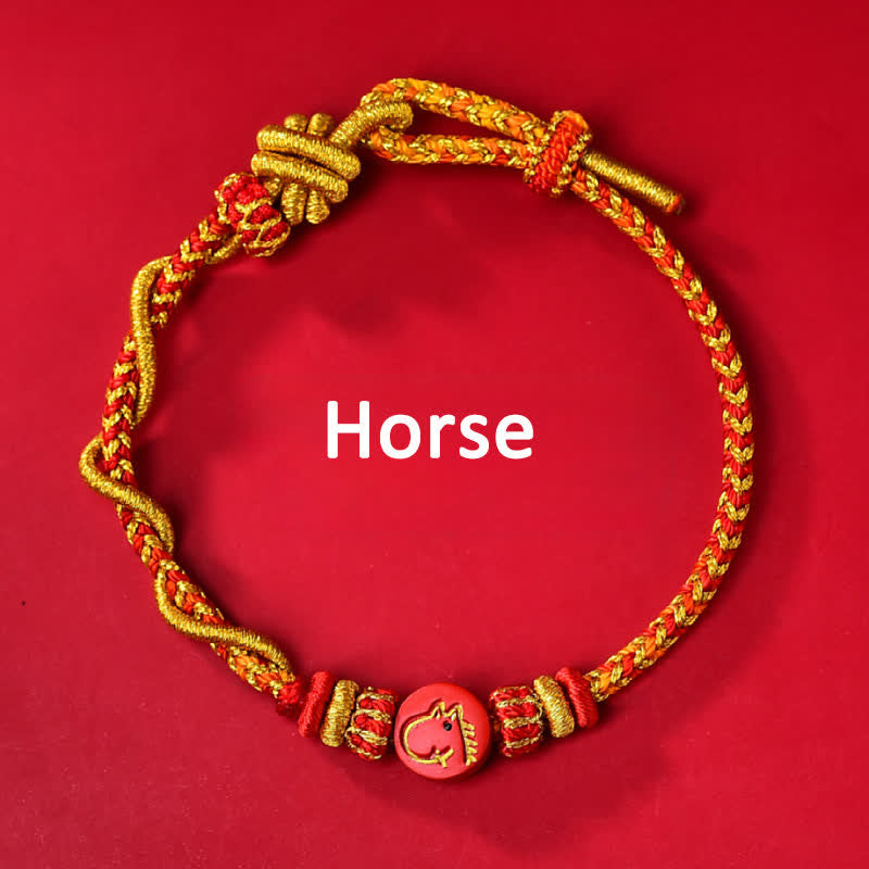 Buddha Stones Bracelet en fil rouge tissé à la main, symbole du zodiaque chinois, couleur cinabre - Signe du zodiaque chinois (Énergie ♥ Liberté) - Cheval - Cinabre (Bénédiction ♥ Calme) - image 11