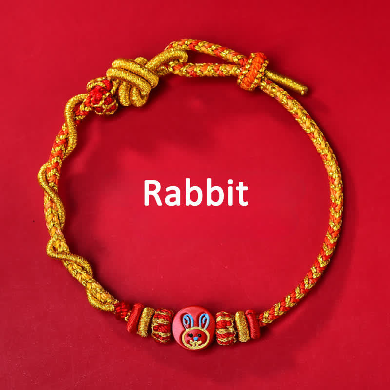 Buddha Stones Bracelet en fil rouge tissé à la main, symbole du zodiaque chinois, couleur cinabre - Signe du zodiaque chinois (Protection ♥ Vitalité) - Lapin - Cinabre (Bénédiction ♥ Calme) - image 4