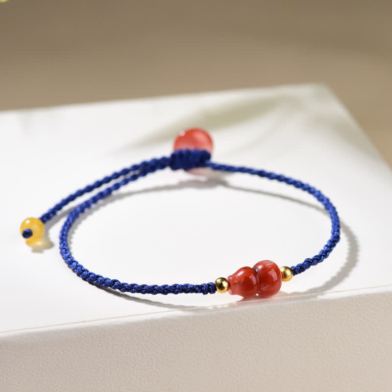 Buddha Stones Bracelet en calebasse d'agate rouge du Sud, tissé à la main avec un cordon bleu positif - image 4