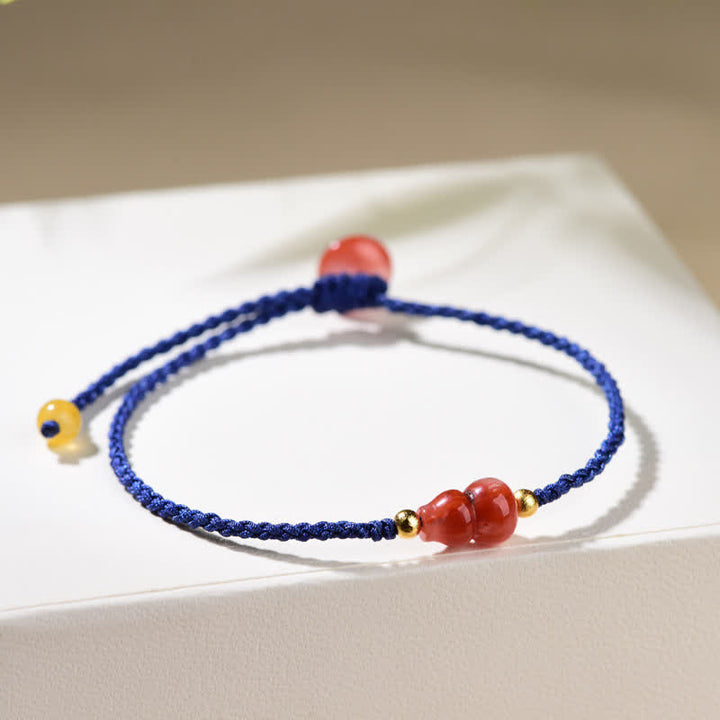Buddha Stones Bracelet en calebasse d'agate rouge du Sud, tissé à la main avec un cordon bleu positif - image 4