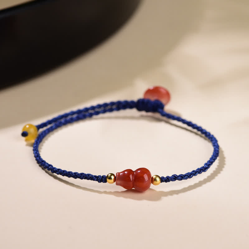 Buddha Stones Bracelet en calebasse d'agate rouge du Sud, tissé à la main avec un cordon bleu positif - image 2