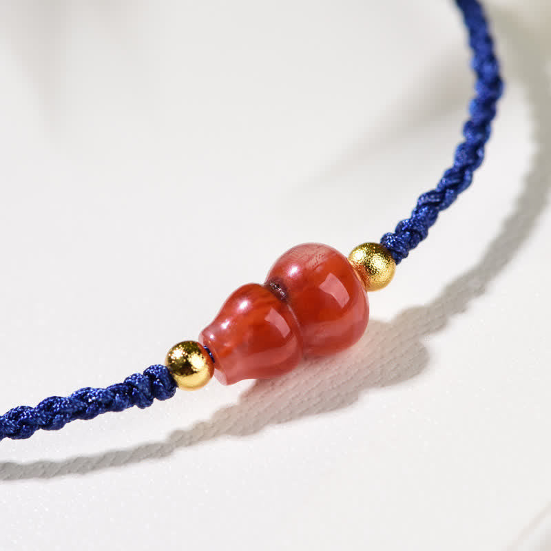 Buddha Stones Bracelet en calebasse d'agate rouge du Sud, tissé à la main avec un cordon bleu positif - image 8
